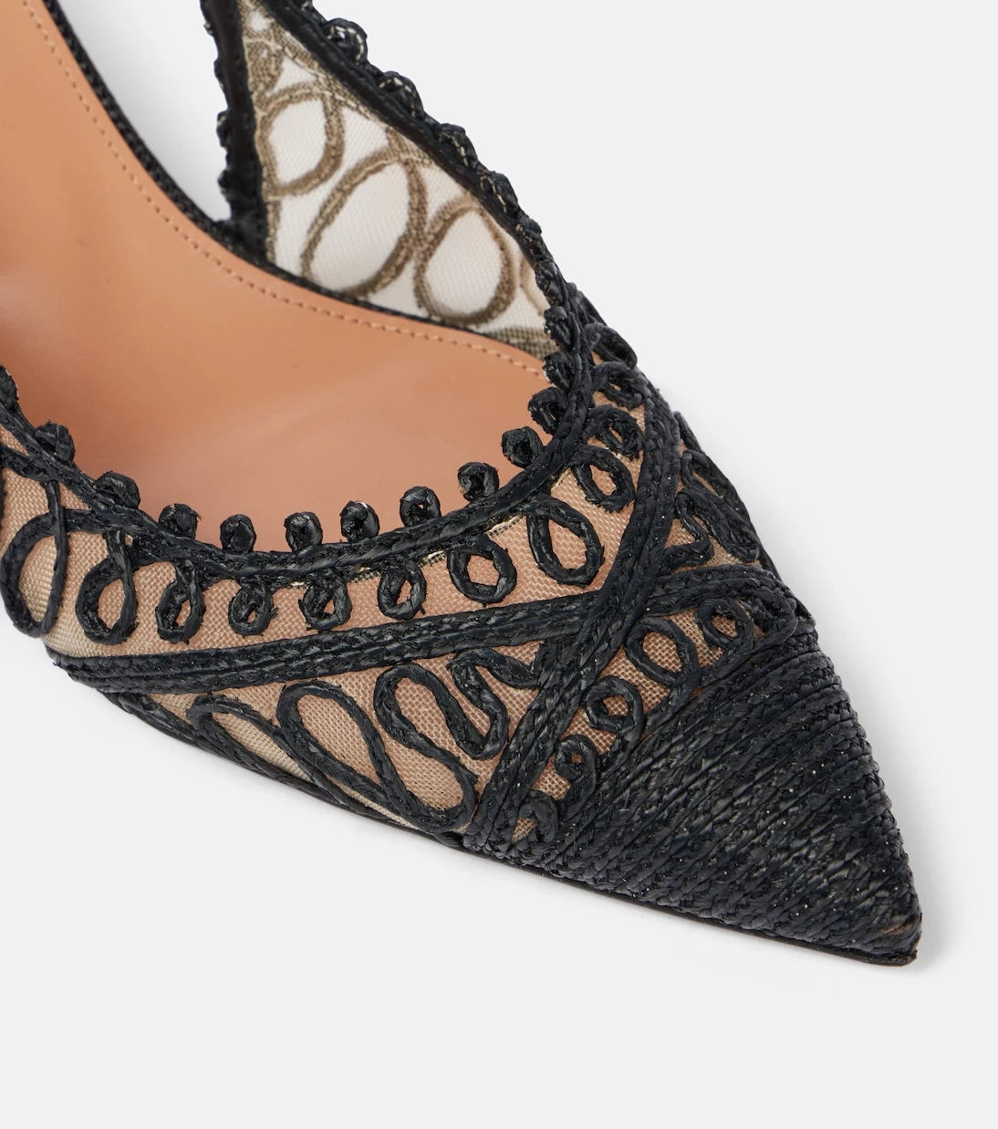 Aquazzura - Kahlo 50 raffia-effect slingback pumps
