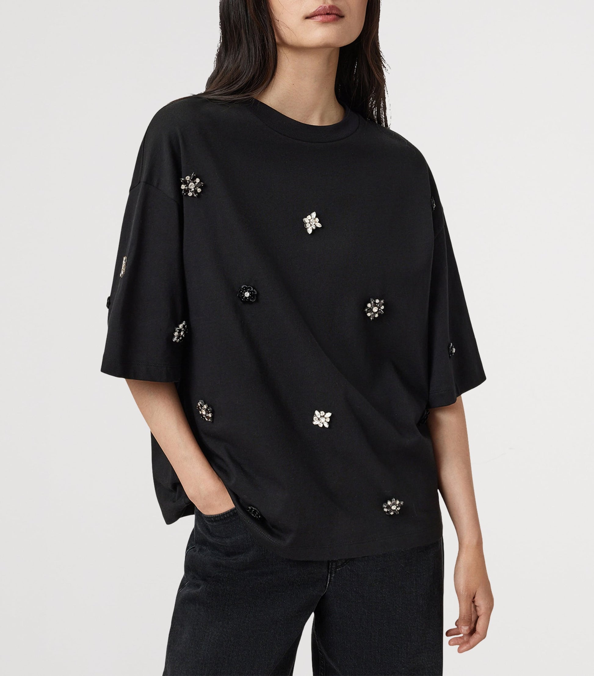 Black Organic Cotton Amelie Embellished T-Shirt