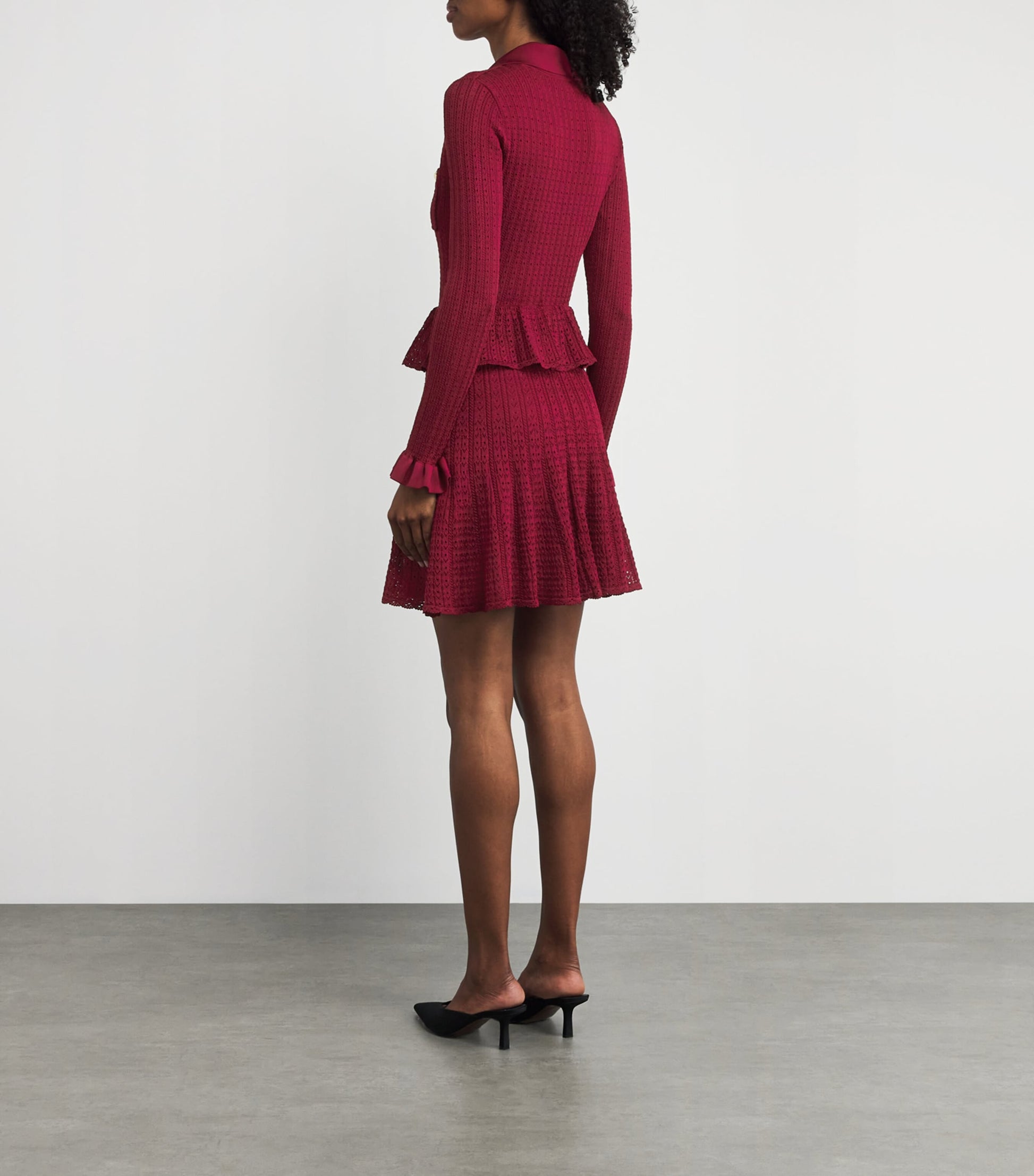 Self-Portrait Burgundy Pointelle Knit Mini Dress