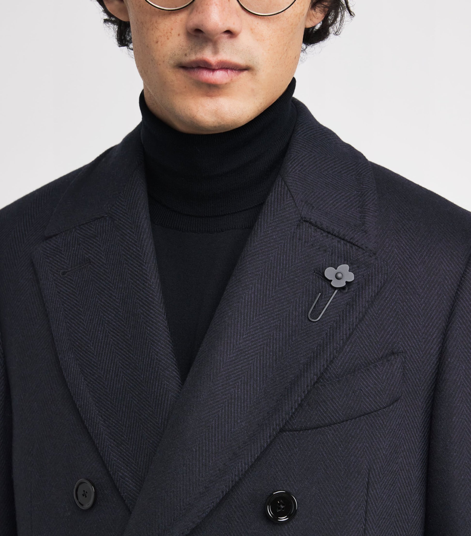 Lardini Navy Wool-Cashmere Double-Breasted Overcoat