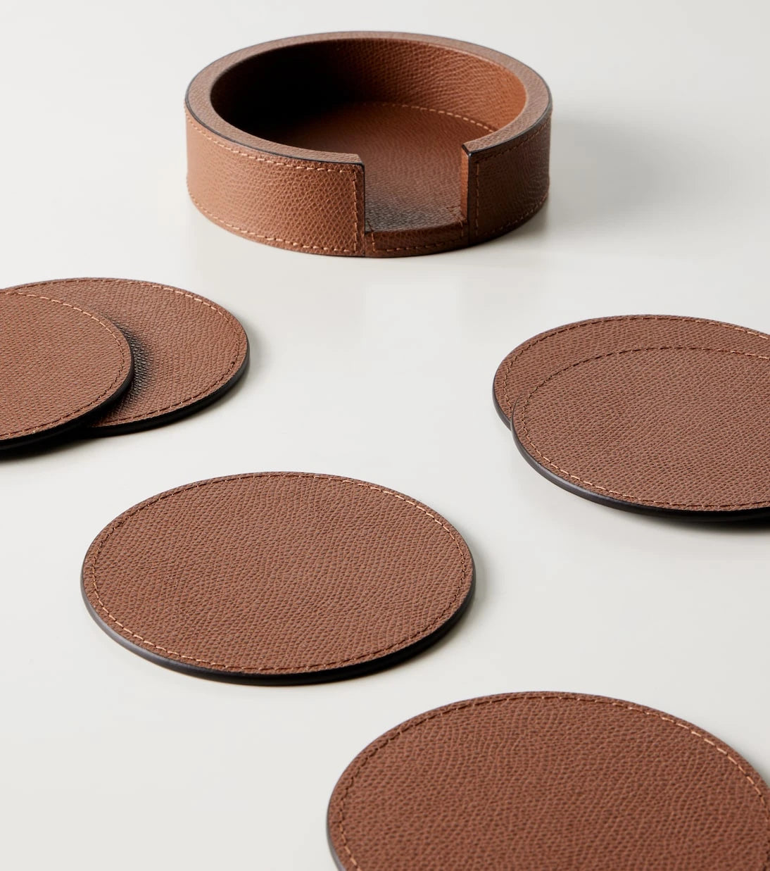Giobagnara - Set of 6 leather coasters with holder