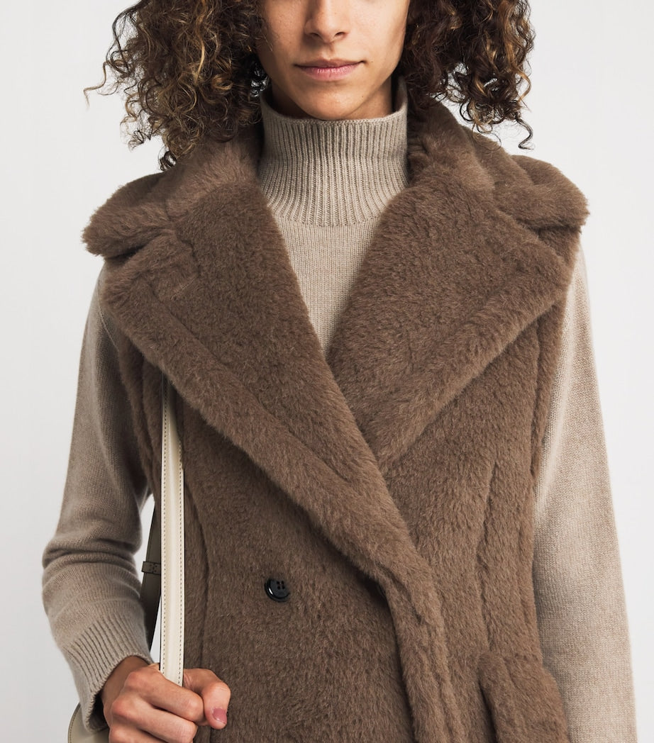 Max Mara Brown Alpaca-Wool-Silk Sleeveless Coat
