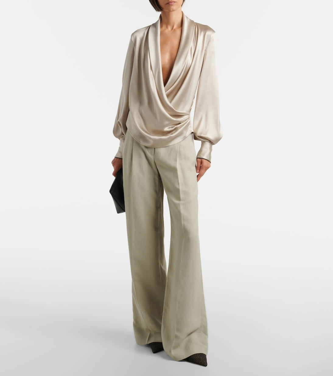 Brunello Cucinelli - Draped silk-blend blouse