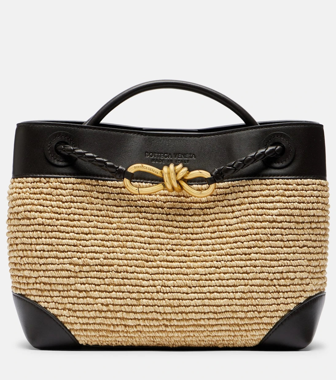 Bottega Veneta - Andiamo Small leather and raffia top-handle bag