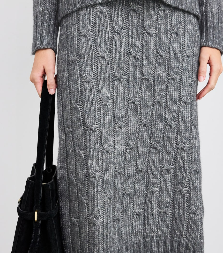 Grey Cotton-Alpaca-Wool Midi Skirt