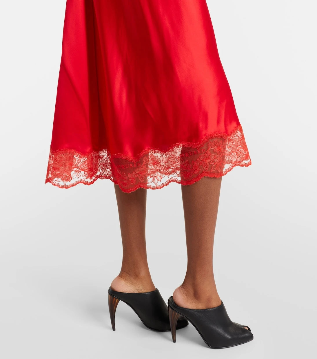 McQueen - Lace-trimmed satin midi dress