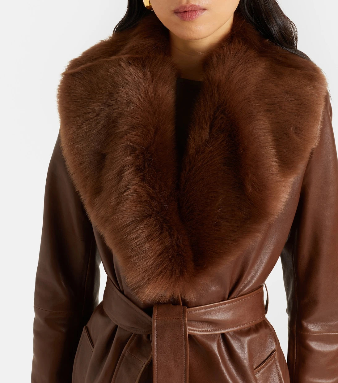 Nour Hammour - Dakota shearling-trimmed leather coat