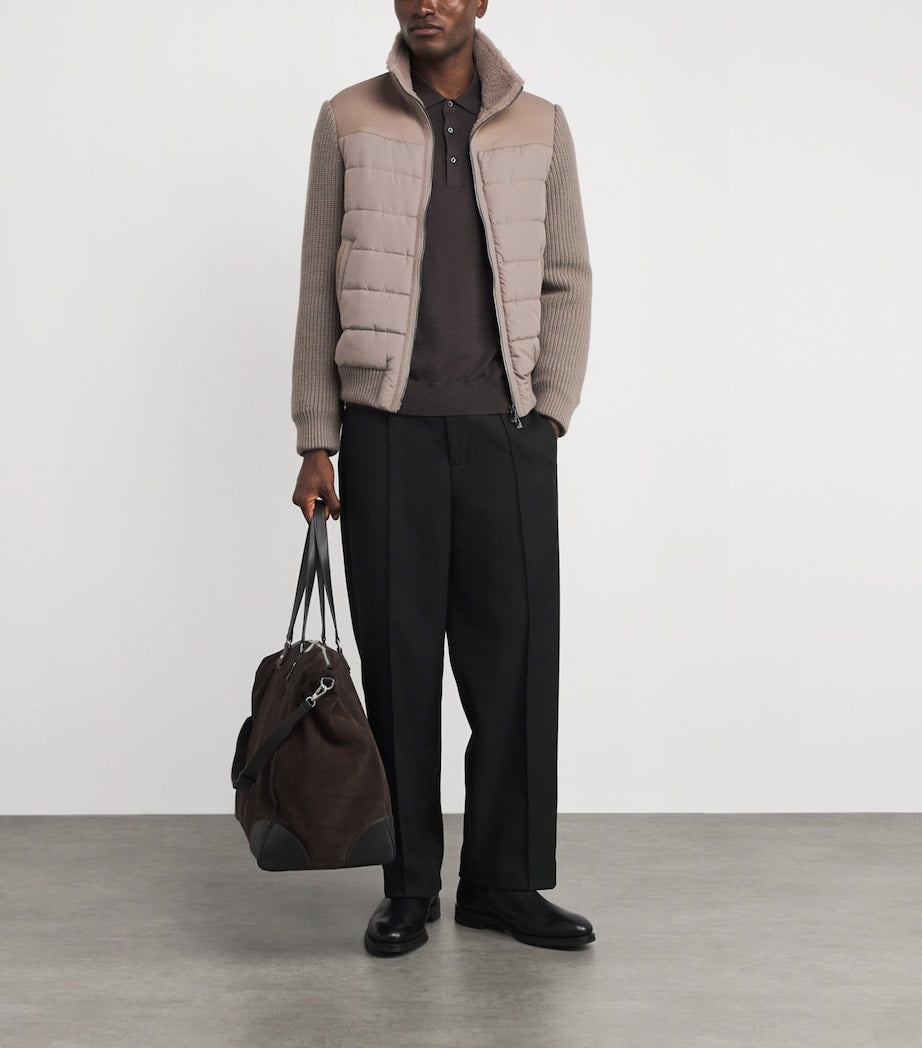 Corneliani Beige Shearling-Trim Padded Jacket