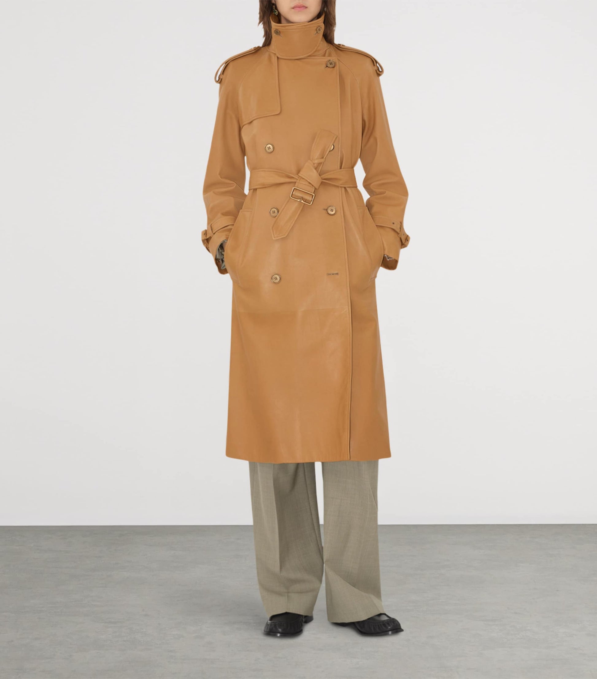 Plongé Leather Castelford Long Trench Coat