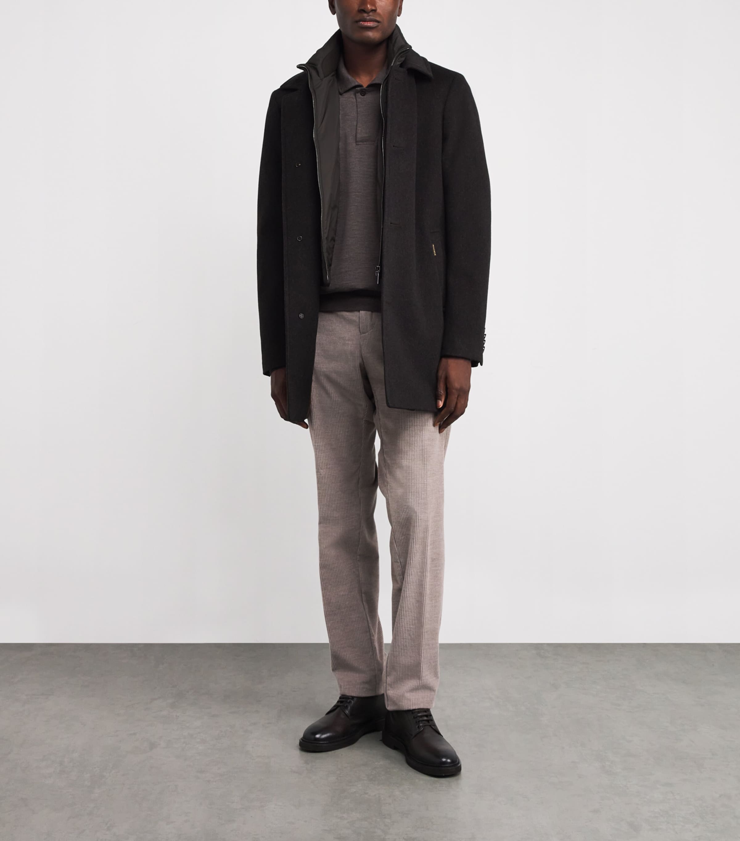 Moorer Grey Wool-Cashmere Fur-Trim Down Overcoat