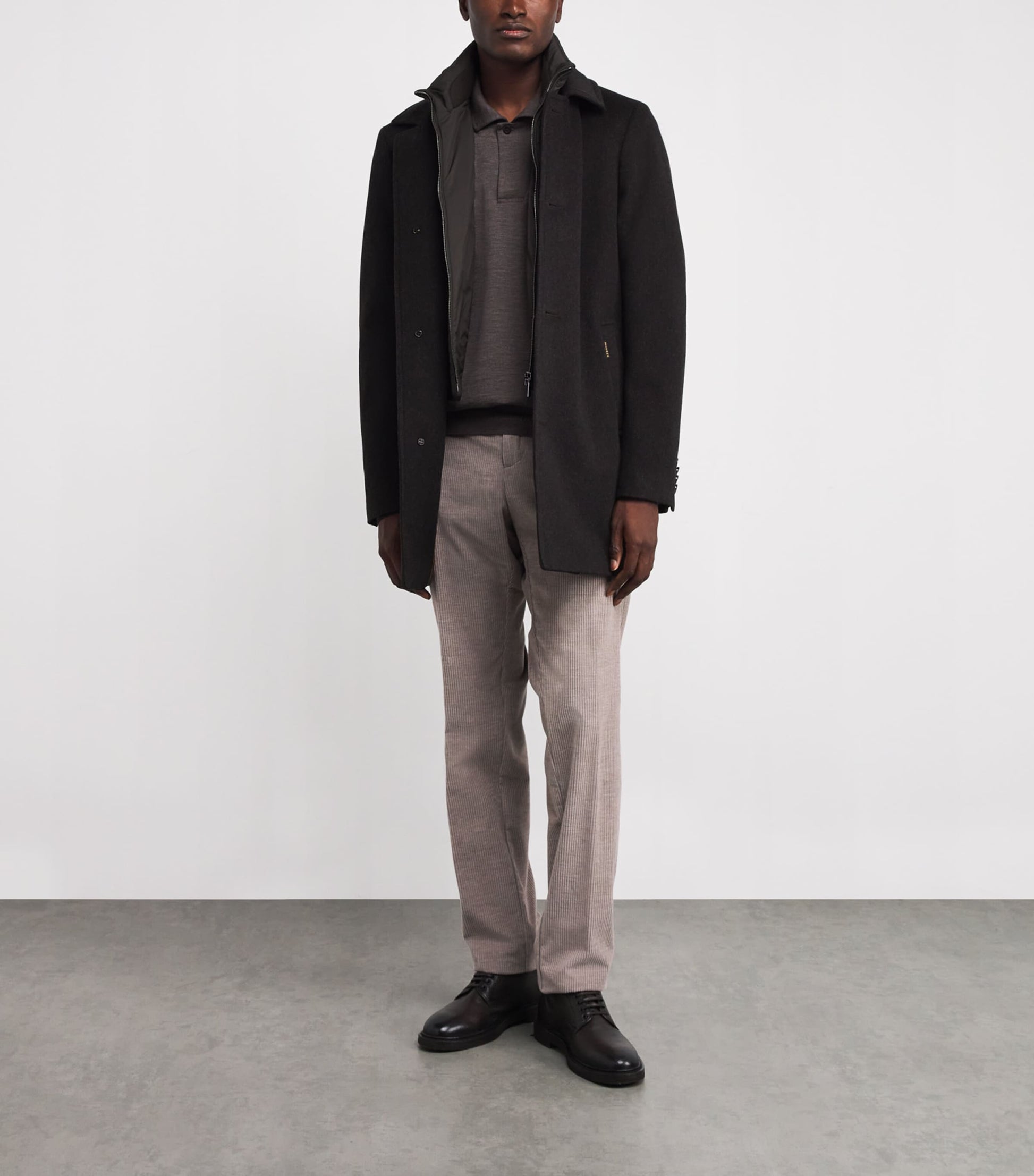 Moorer Grey Wool-Cashmere Fur-Trim Down Overcoat