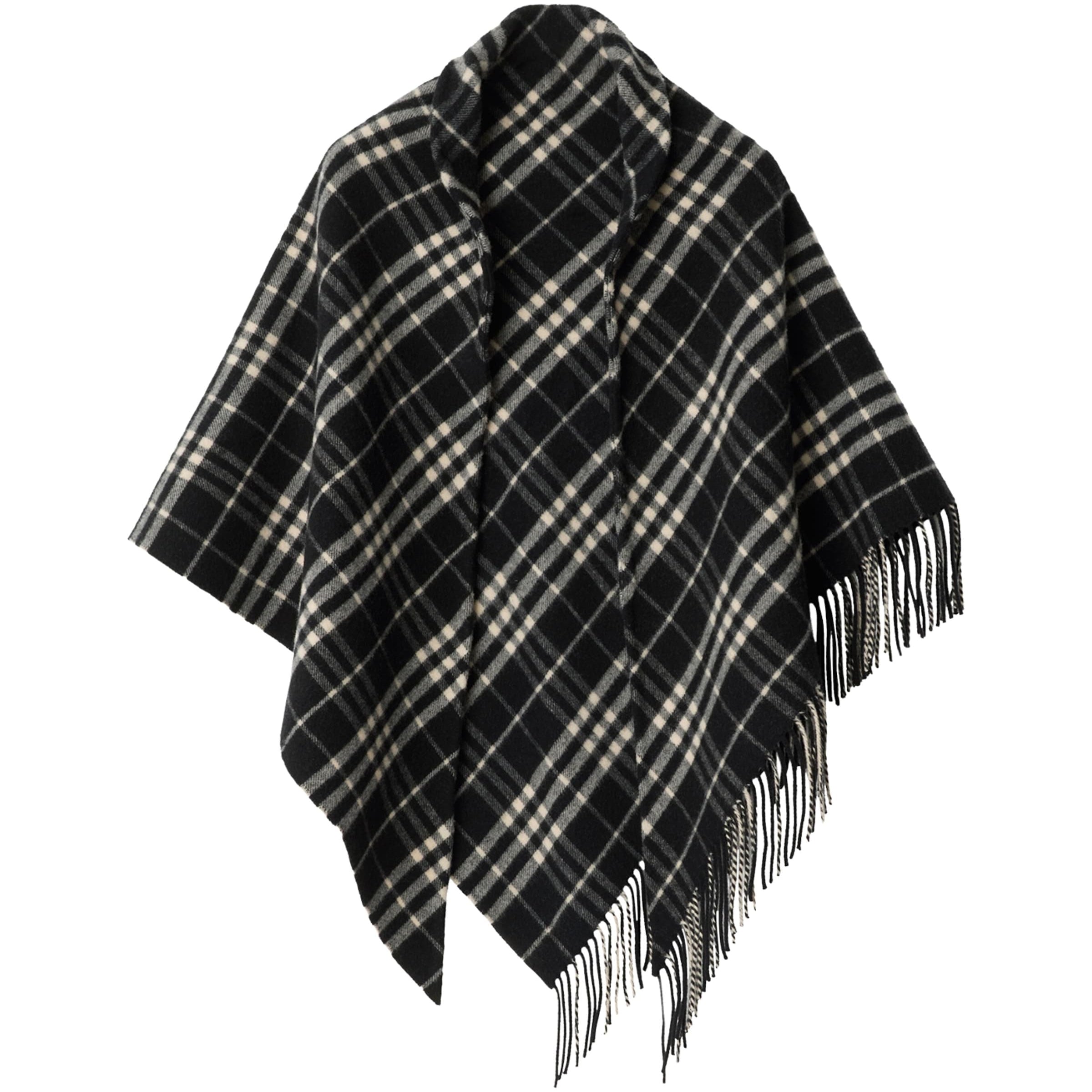 Burberry Black Wool-Cashmere Check Cape