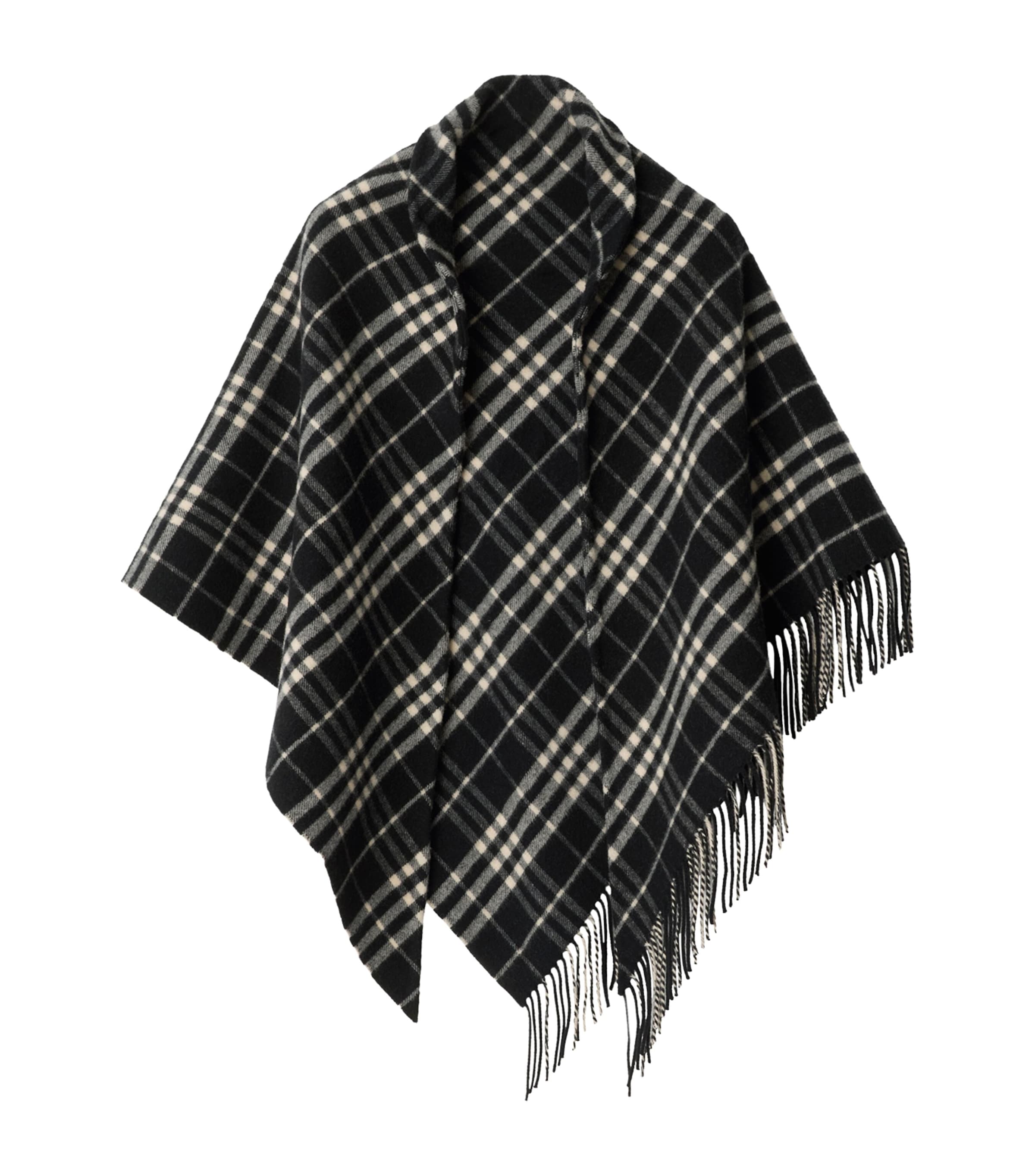 Burberry Black Wool-Cashmere Check Cape