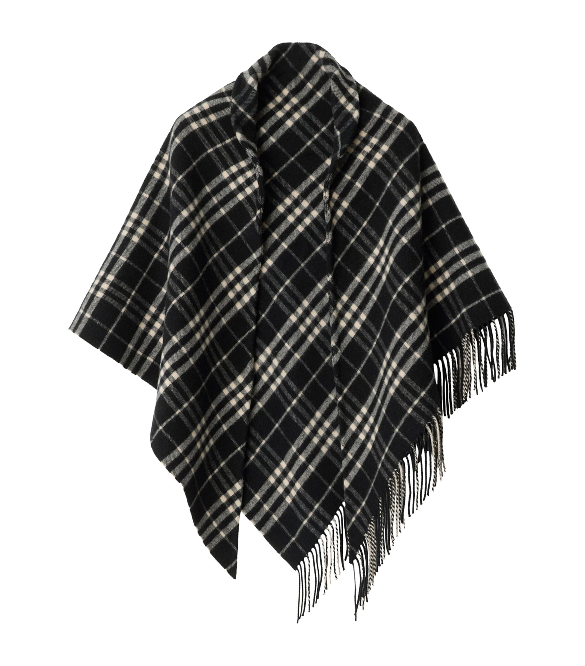 Burberry Black Wool-Cashmere Check Cape