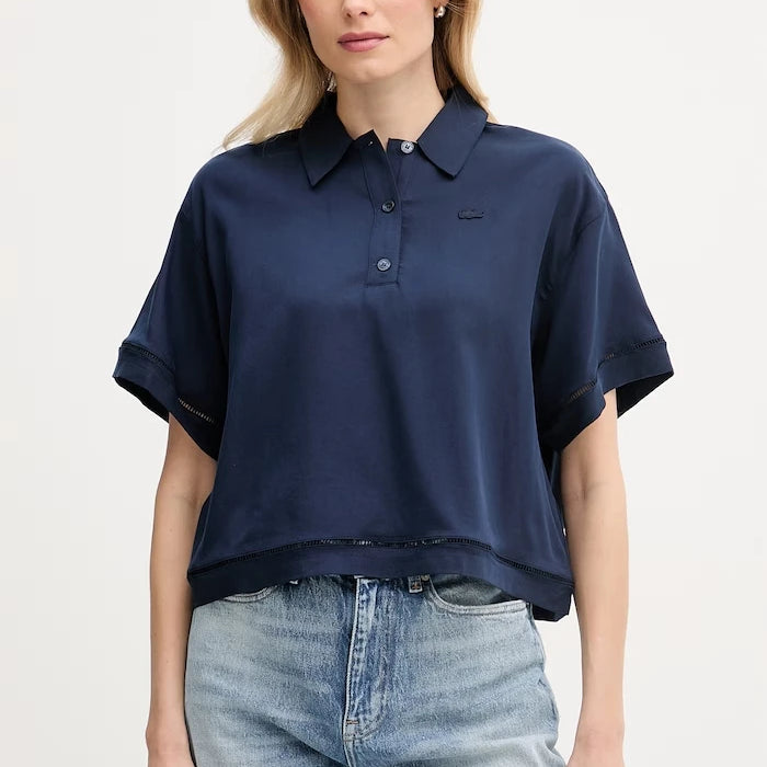 Lacoste тениска с яка дамска с лиосел