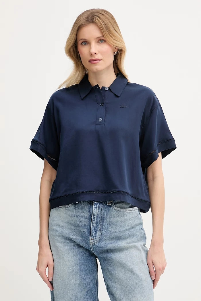 Lacoste тениска с яка дамска с лиосел