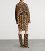 Balmain Brown Suede Leopard Print Bomber Jacket