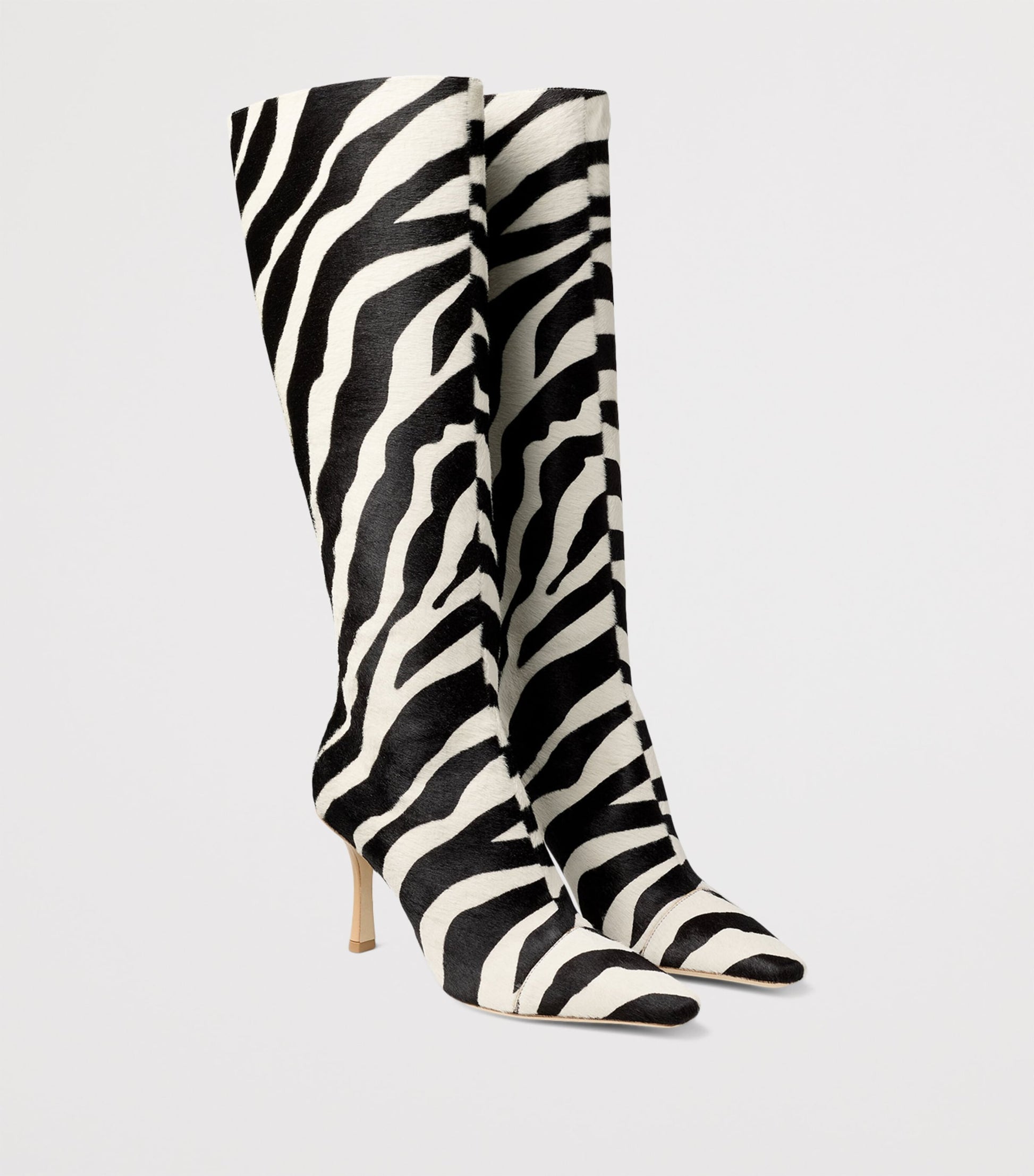 Jimmy Choo Black x Conner Ives Gloria 85 Pony Hair Zebra Knee-High Boots