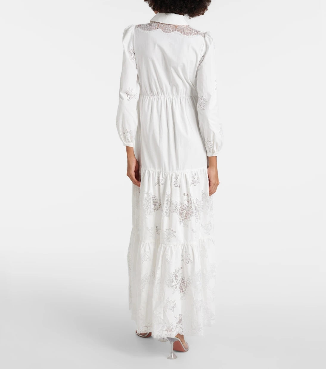 Self-Portrait - Lace-trimmed cotton maxi dress