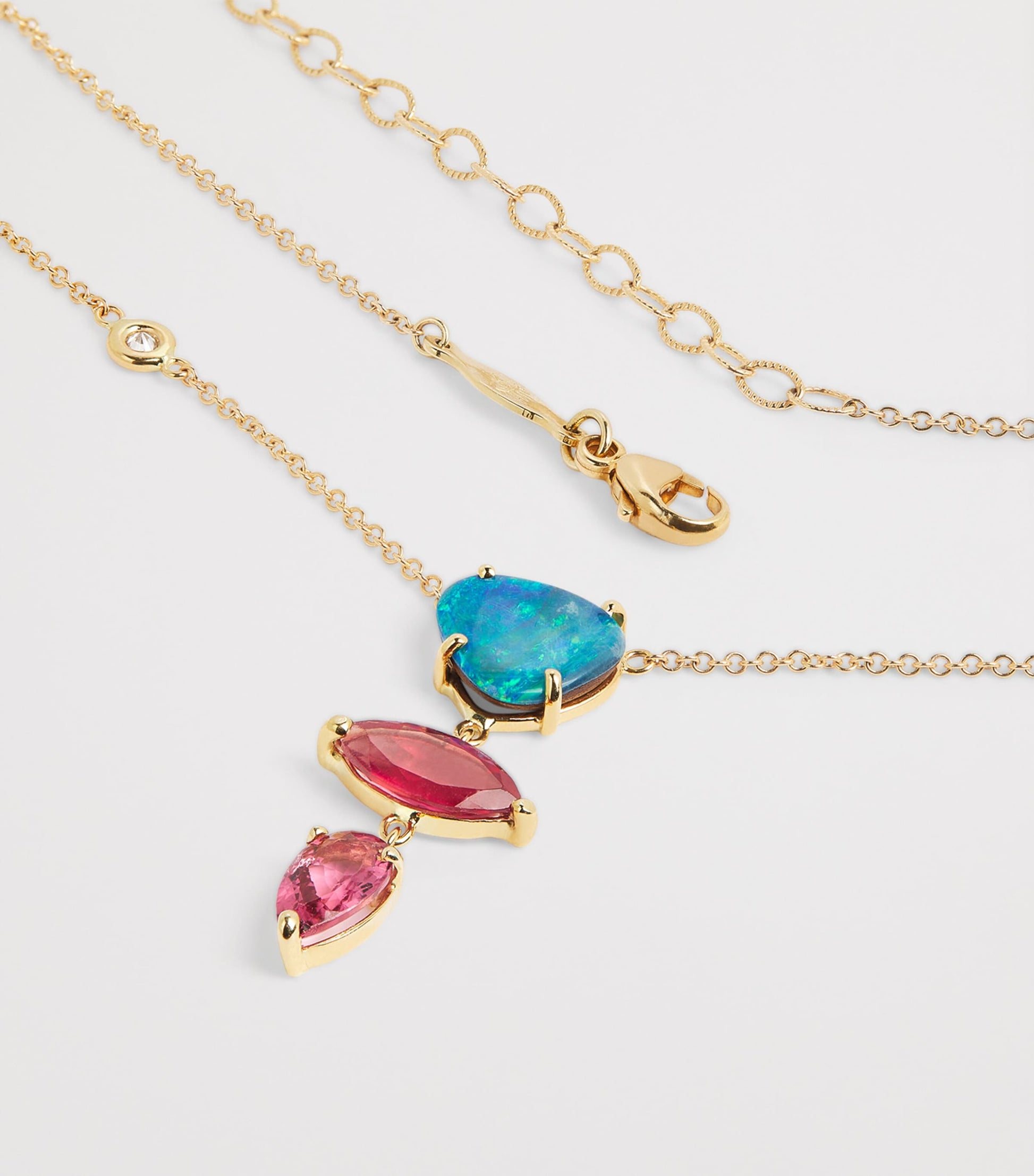 Yellow Gold, Diamond, Tourmaline and Opal Freeform 4-Step Necklace
