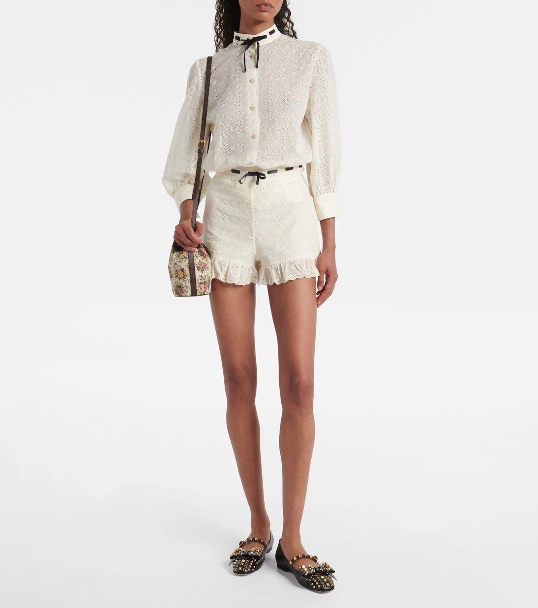 Valentino - Floral ruffled cotton shorts