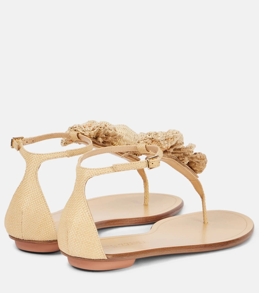 Aquazzura - Marea raffia-trimmed leather thong sandals