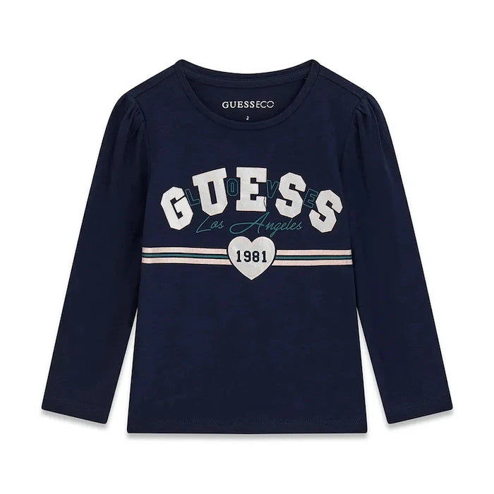 Guess çocuklar için pamuk ve elastan uzun kollu bluz