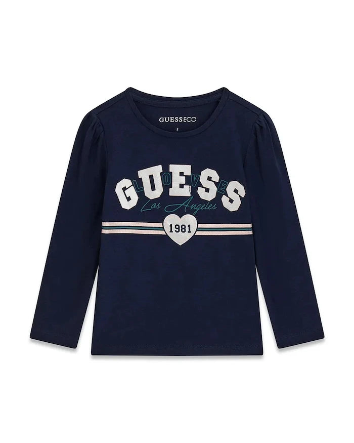 Guess çocuklar için pamuk ve elastan uzun kollu bluz