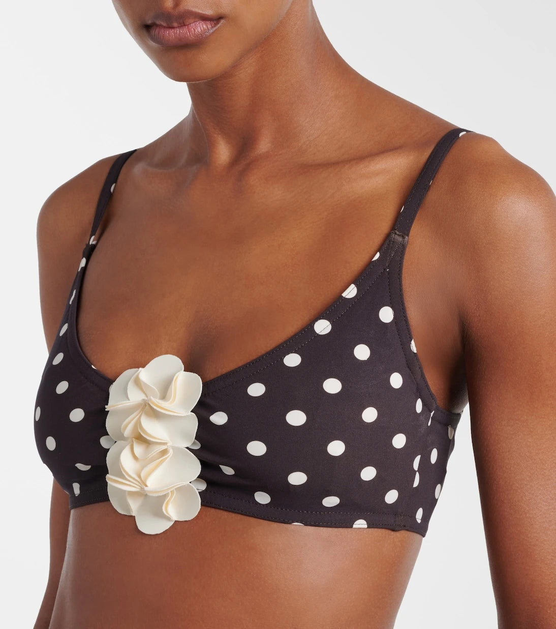 Karla Colletto - Floral-appliqué polka-dot bikini top