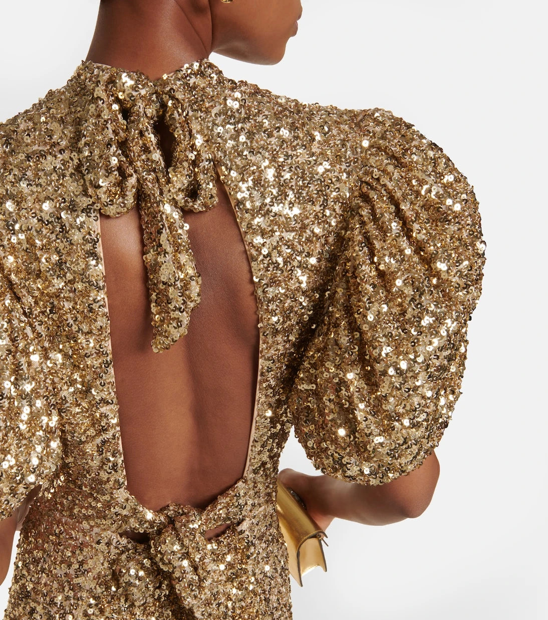 Rotate - Sequined puff-sleeve midi dress
