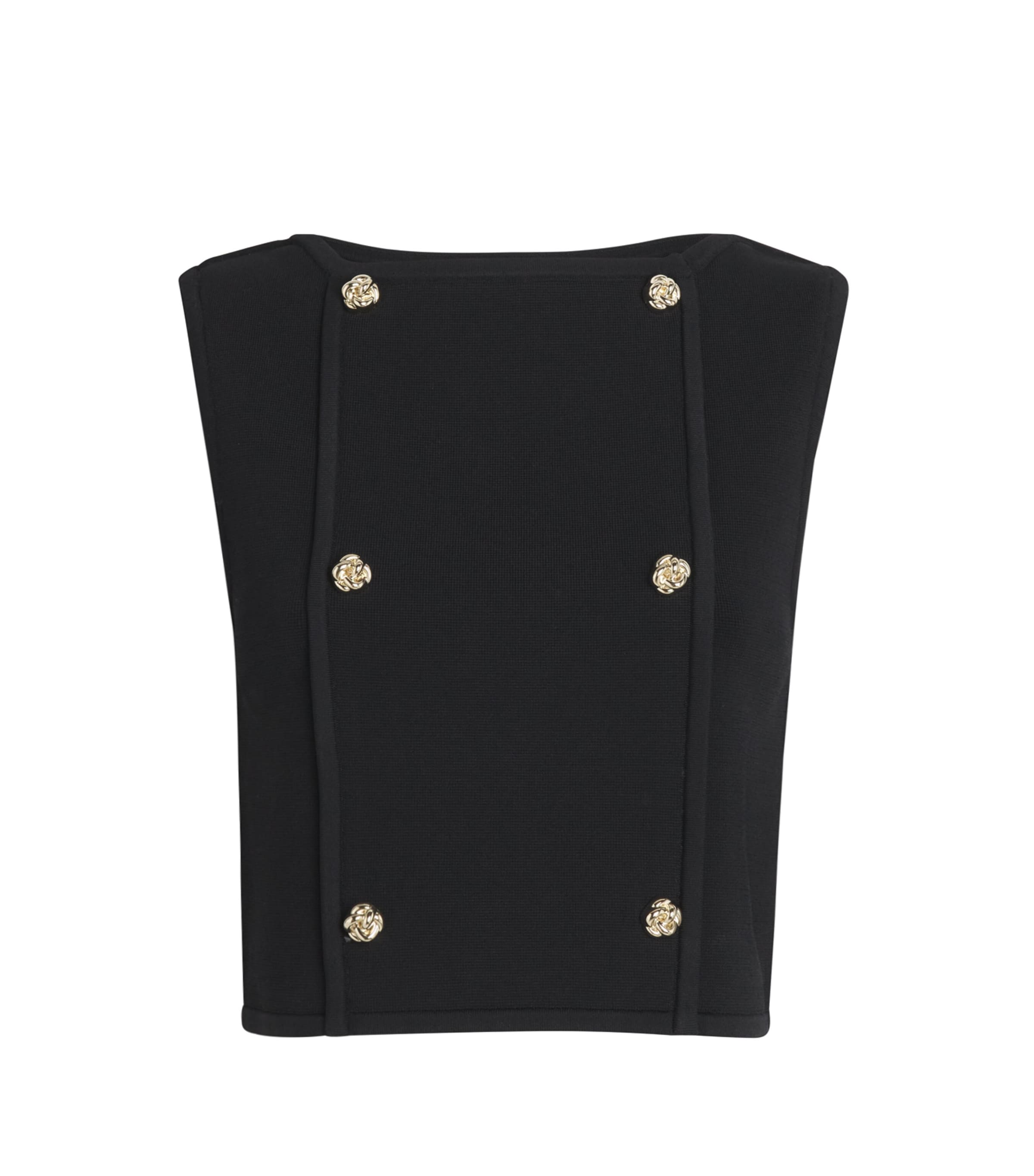 Black Button-Embellished Cropped Sweater
