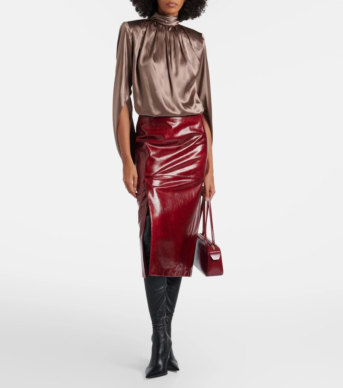 Mugler - Draped silk-blend satin top