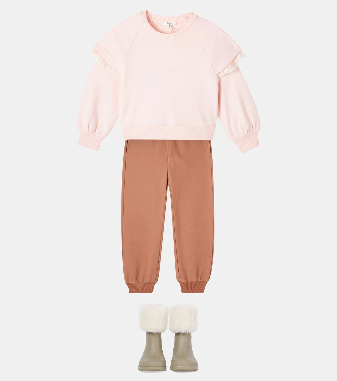 Chloé Kids - سويت شيرت من القطن والصوف بتشذيب دانتيل