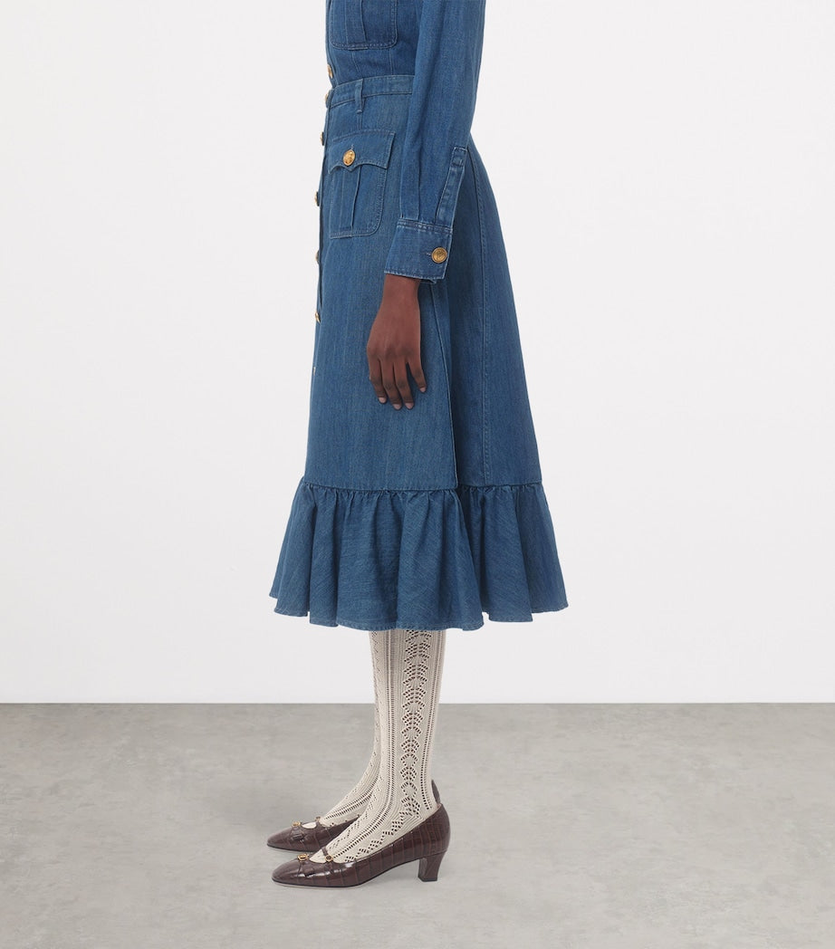 Valentino Blue Denim Midi Skirt