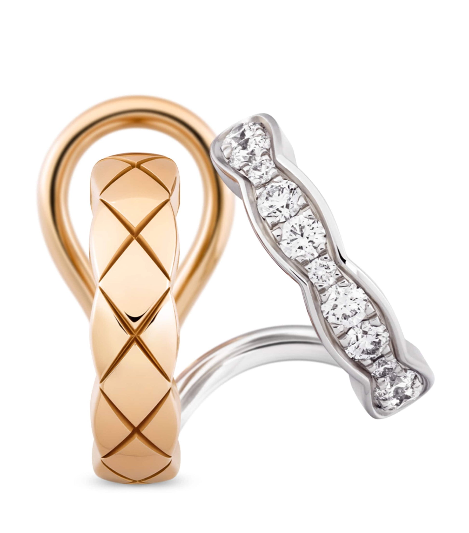 CHANEL White Gold, Beige Gold and Diamond Coco Crush Single Clip Earring