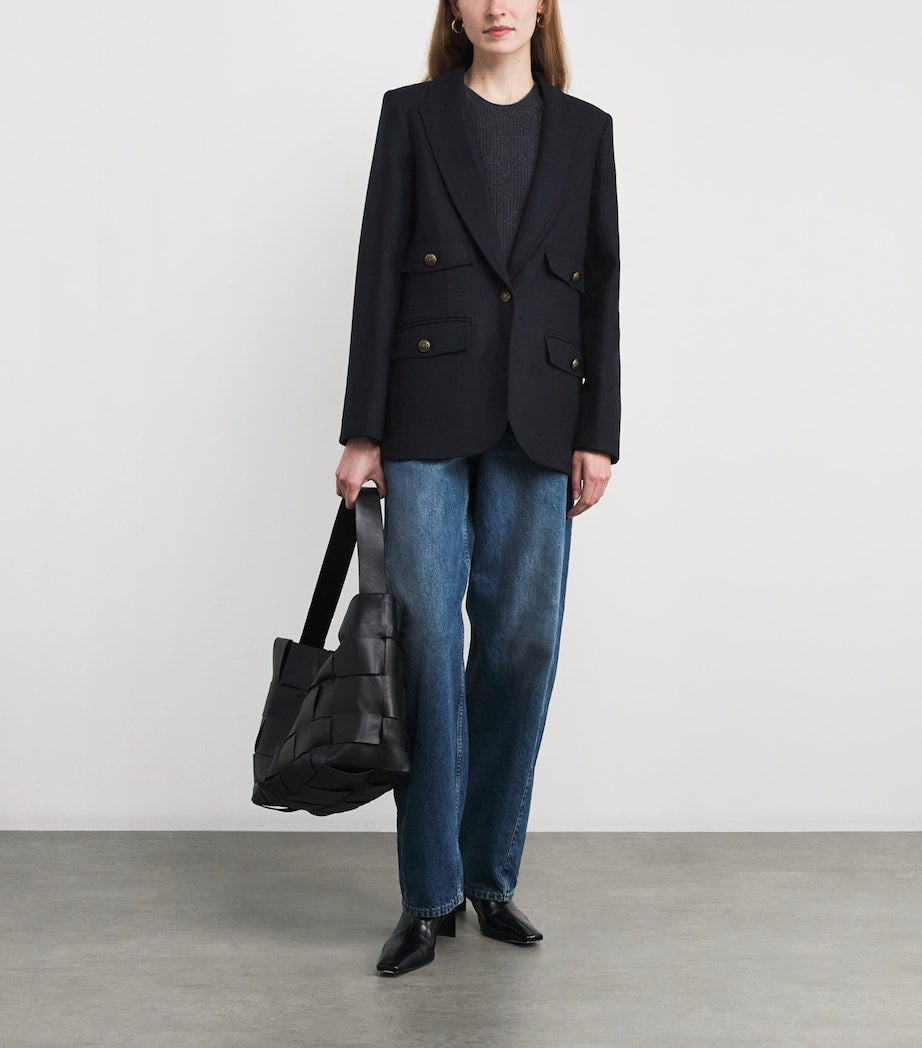 ME+EM Navy Wool-Blend Single-Breasted Blazer