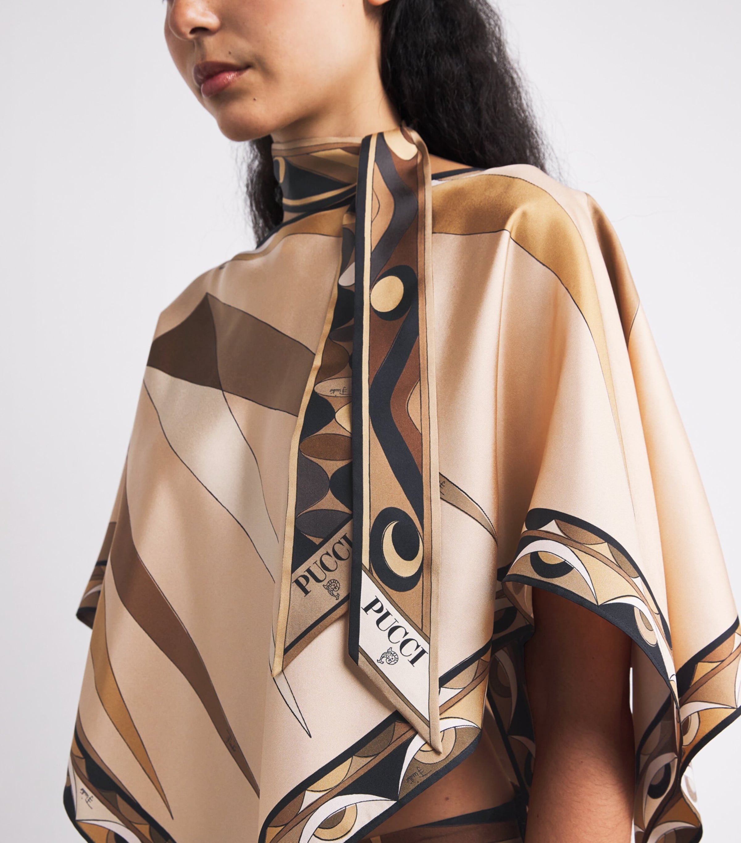 Brown Silk Twill Printed Scarf