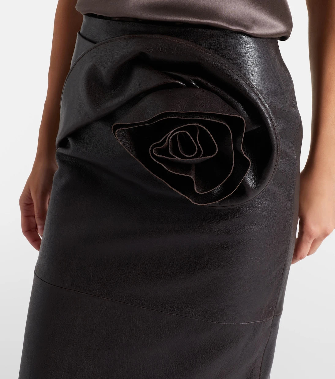 Magda Butrym - Floral-appliqué leather midi skirt