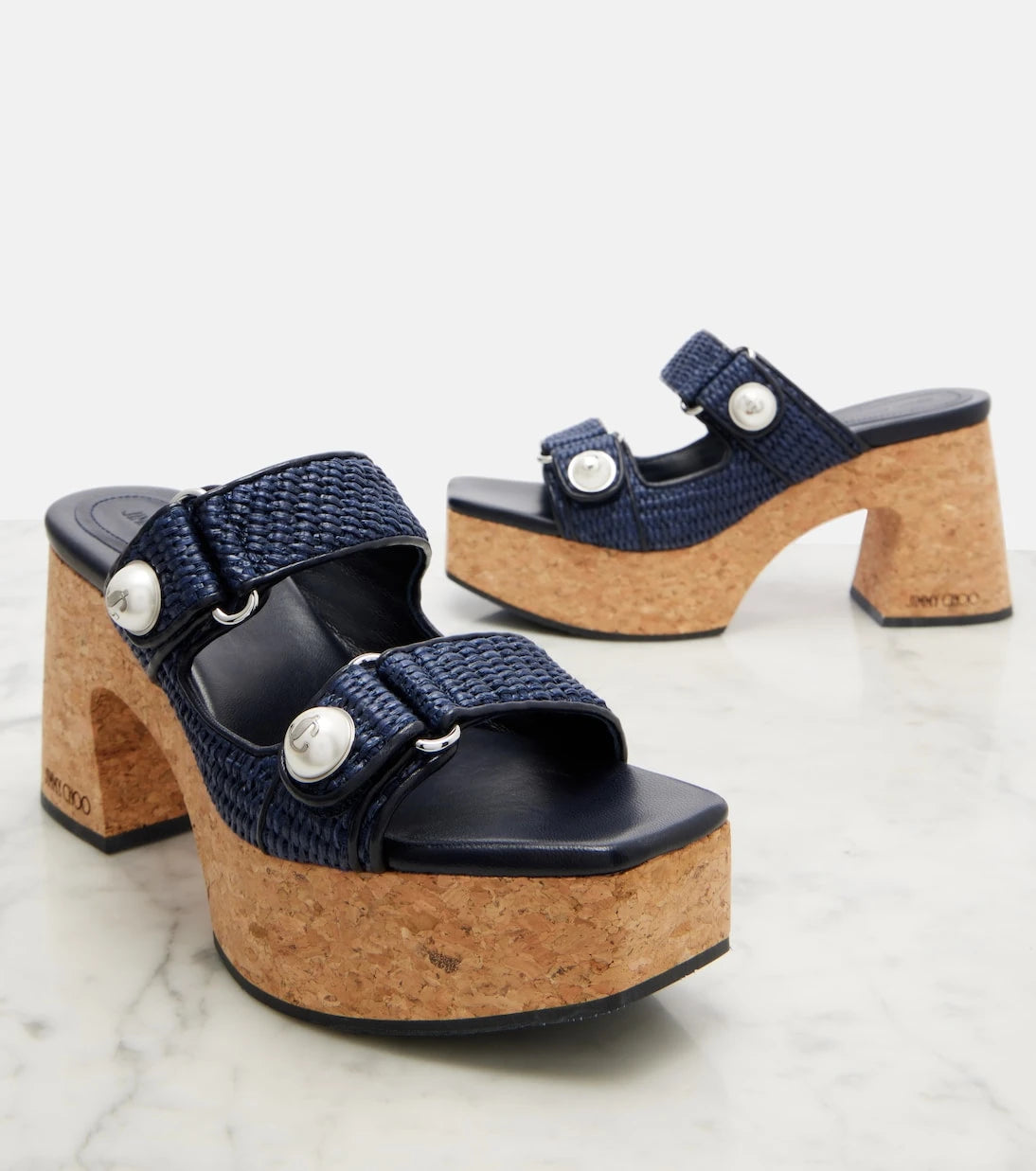 Jimmy Choo - Fayence raffia-effect platform sandals