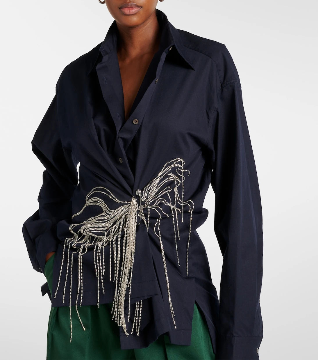 Dries Van Noten - Embellished draped cotton gabardine shirt