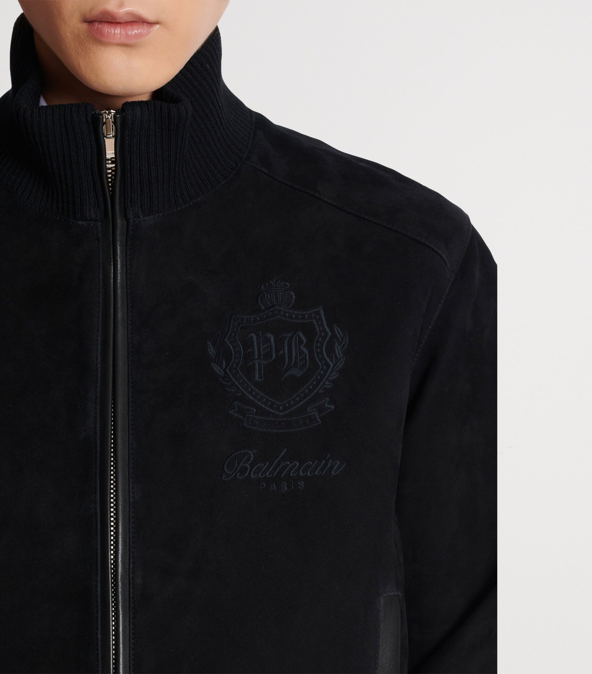 Black Suede College Emblem Jacket