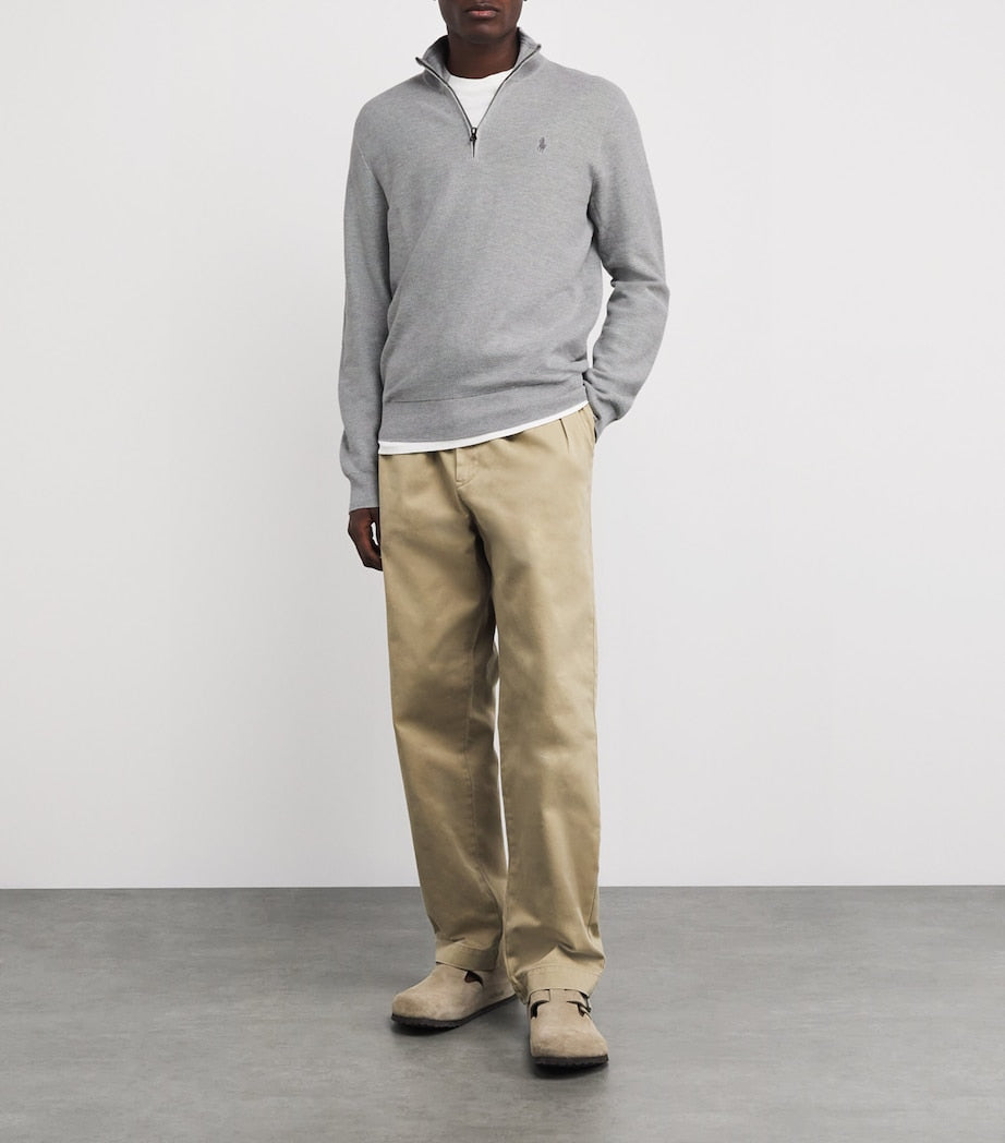 Polo Ralph Lauren Grey Cotton Half-Zip Sweater