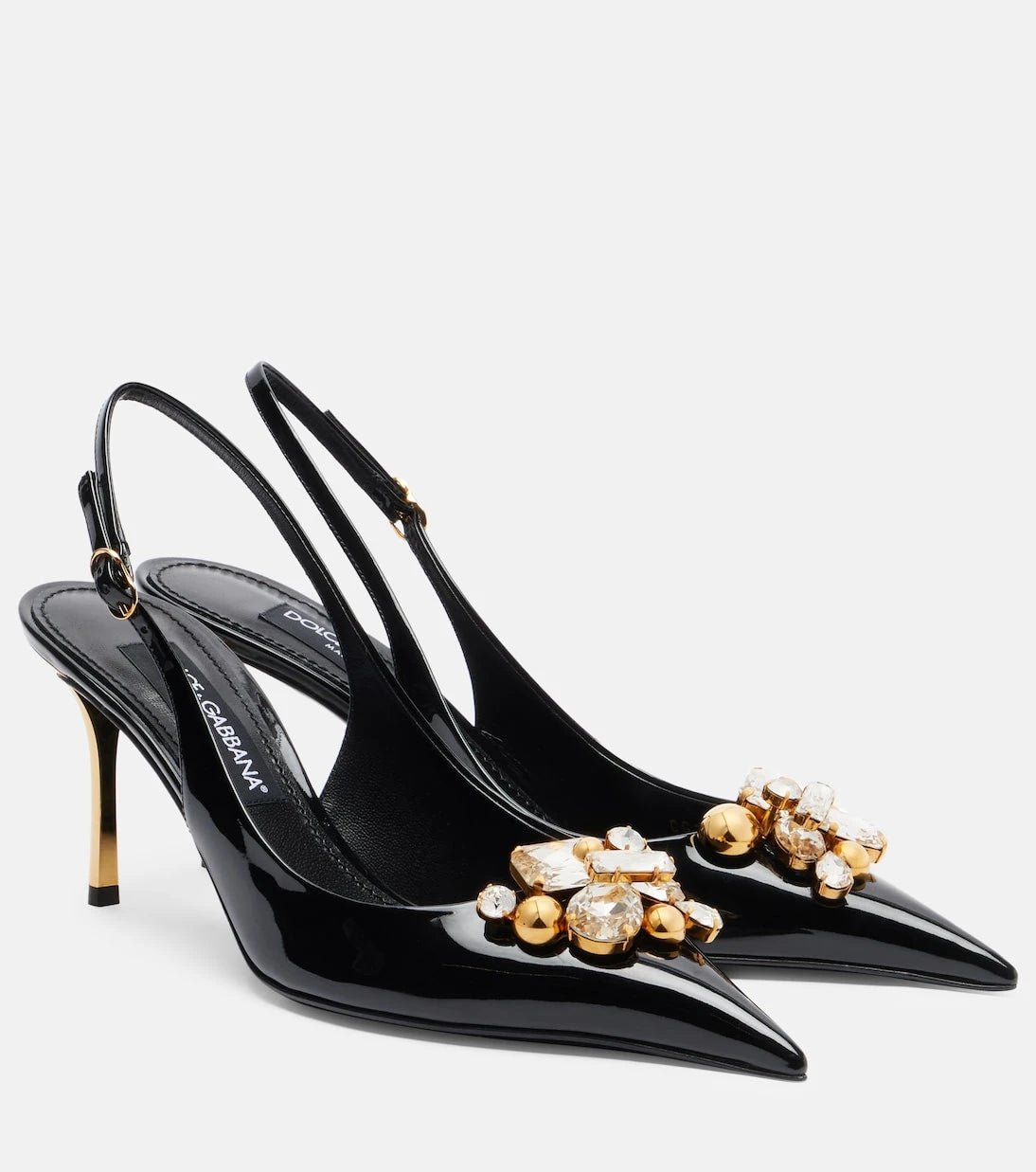 Dolce&Gabbana - Embellished patent leather slingback pumps