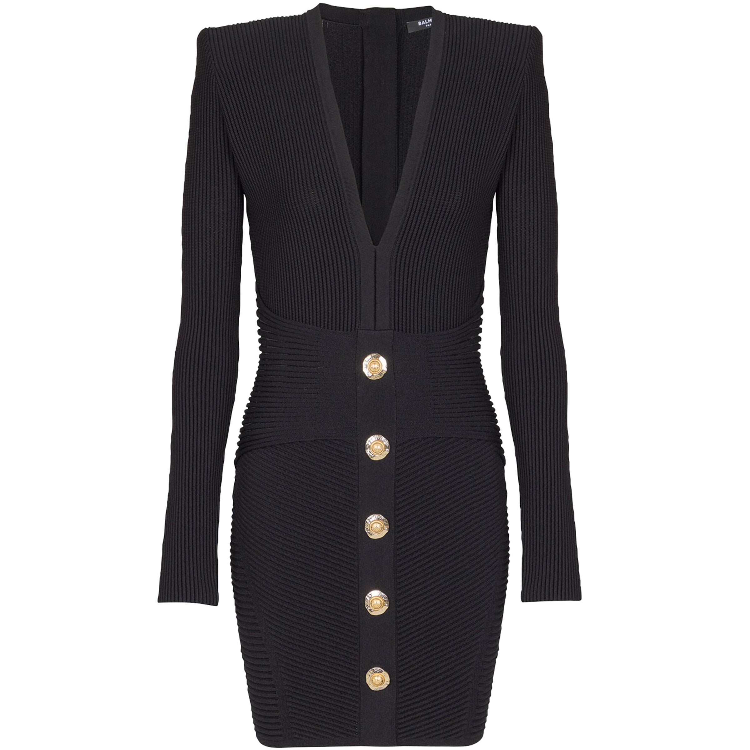 Black Knitted Button-Up Mini Dress