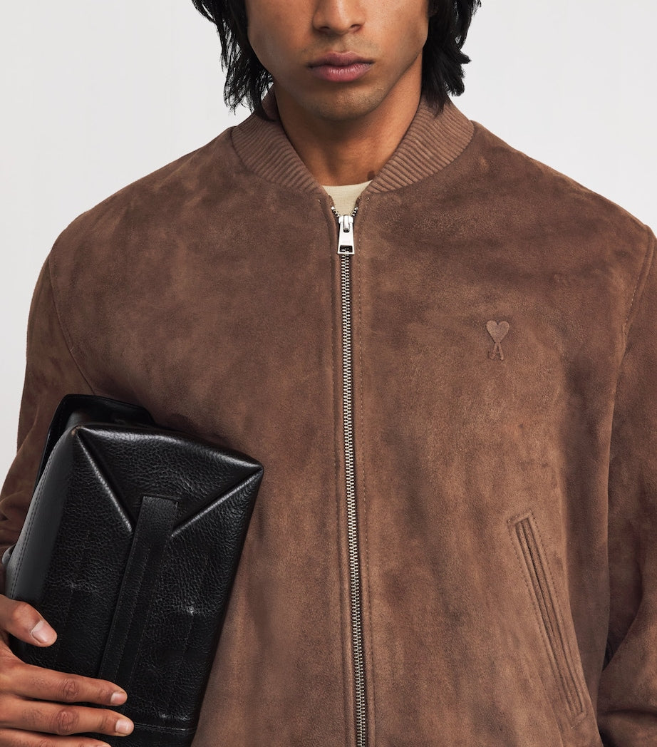 Brown Suede Ami de Coeur Bomber Jacket
