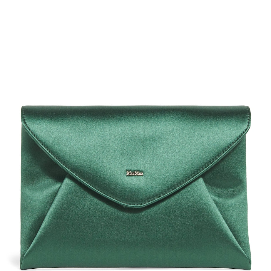 Max Mara Green Satin Envelope Clutch Bag