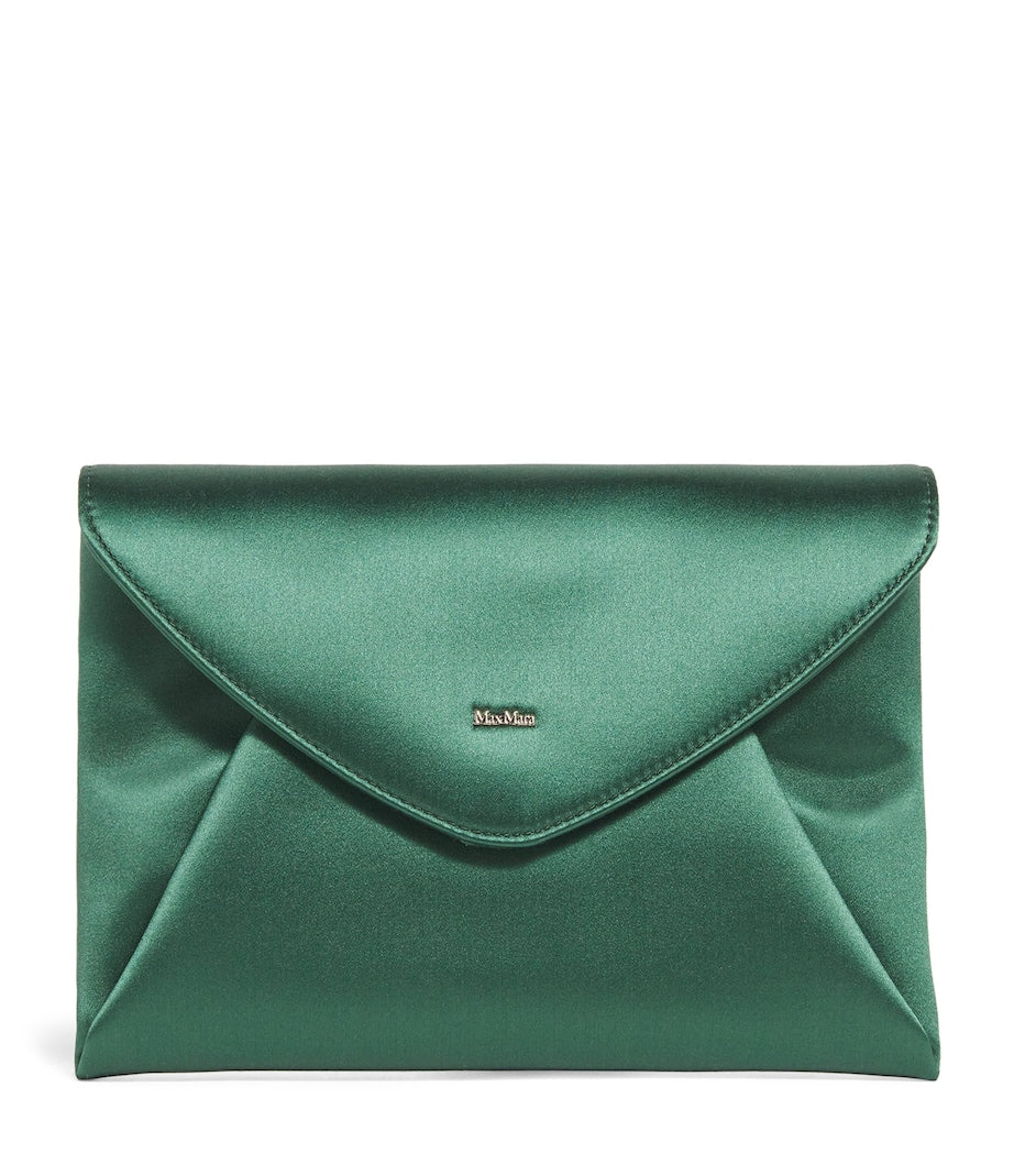 Max Mara Green Satin Envelope Clutch Bag