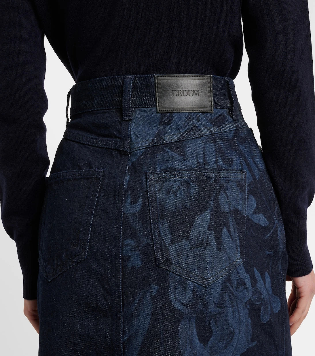 Erdem - Floral flared denim midi skirt