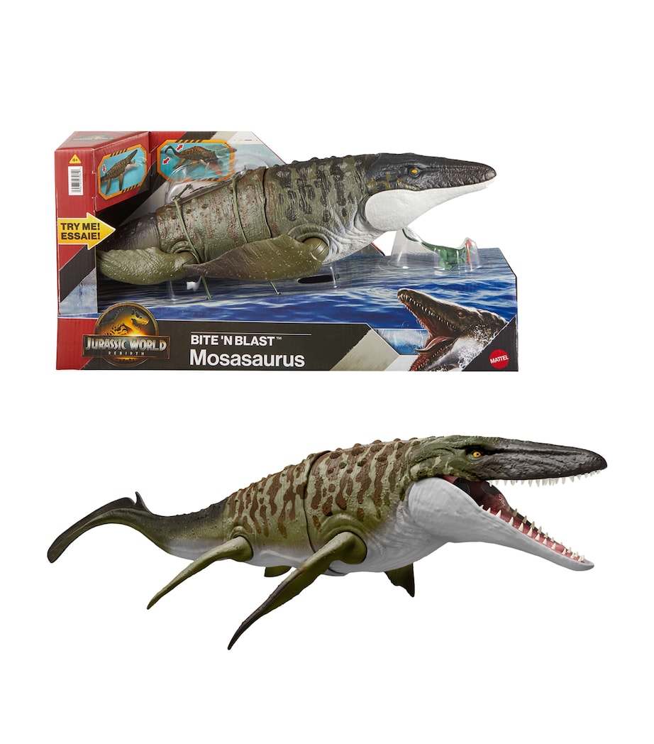 Jurassic World Bite N Blast Mosasaurus Action Figure and Mini Dilophosaurus Toy