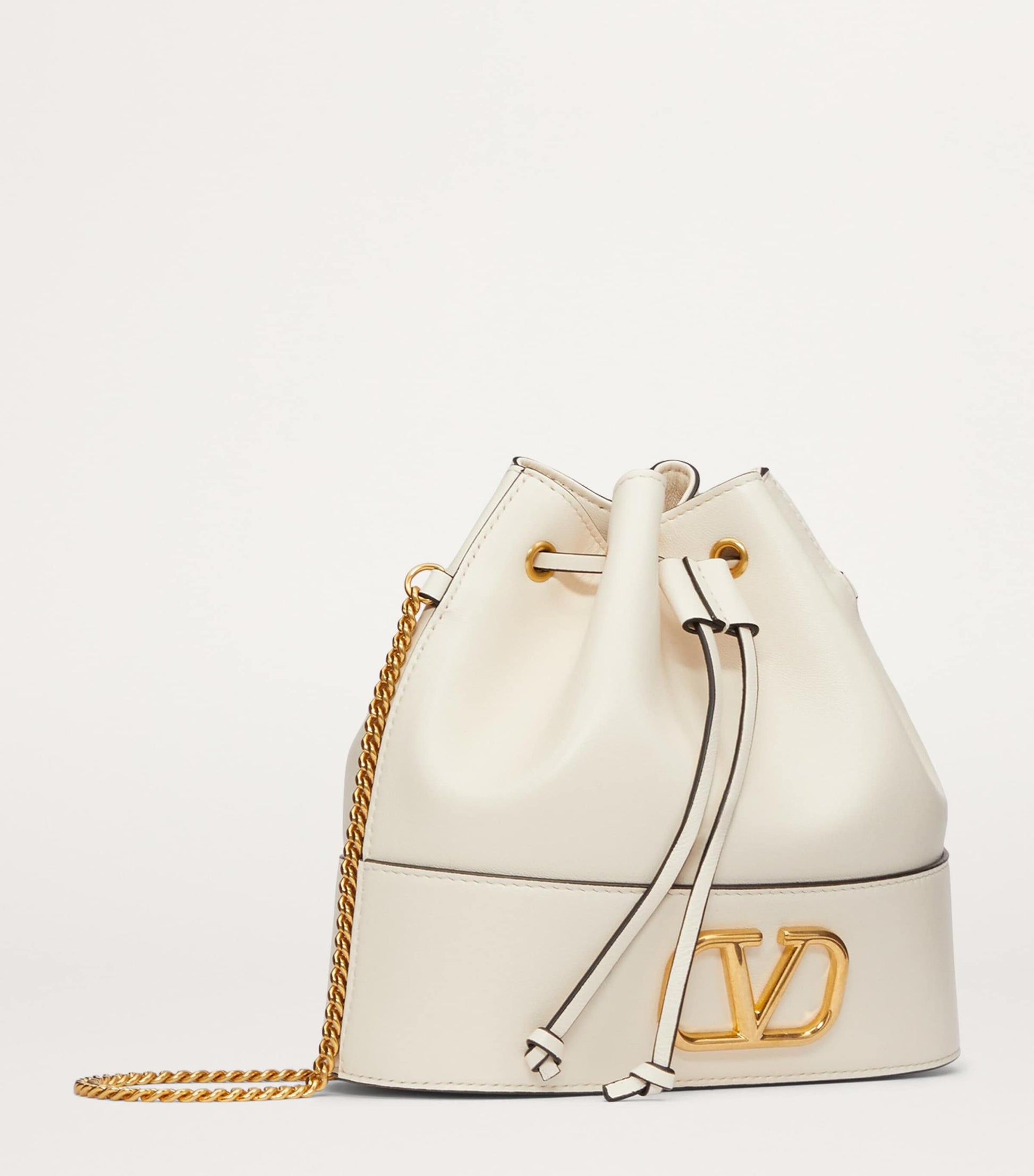 Valentino Garavani White Leather VLogo Bucket Bag